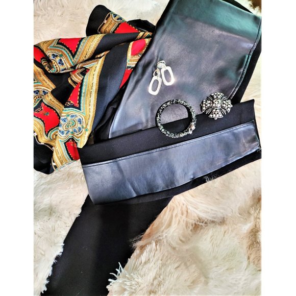 LAUREN RALPH LAUREN Faux Leather Front Panel Stretch Leggings Ankle Zip 4 Petite - Picture 6 of 8